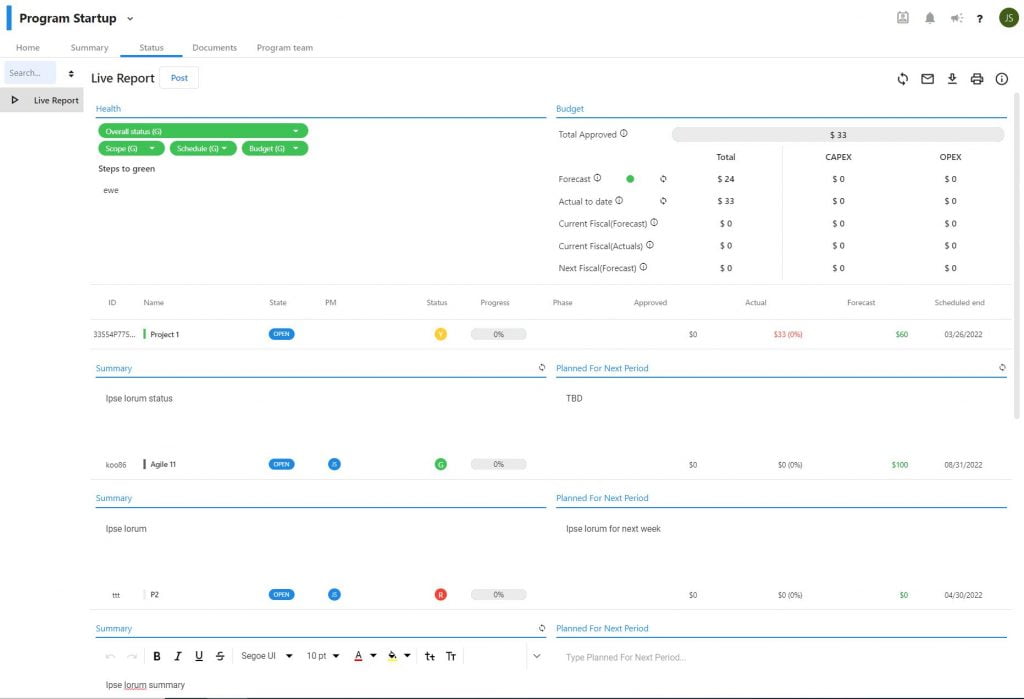 program status report